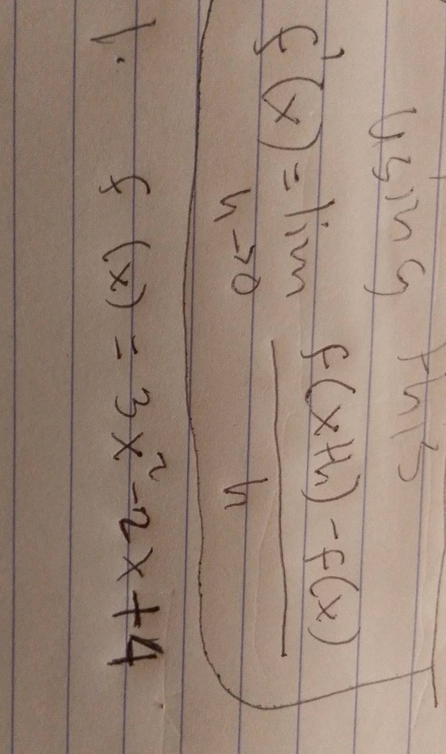 using this
f'(x)=limlimits _hto 0 (f(x+h)-f(x))/h 
f(x)=3x^2-2x+4