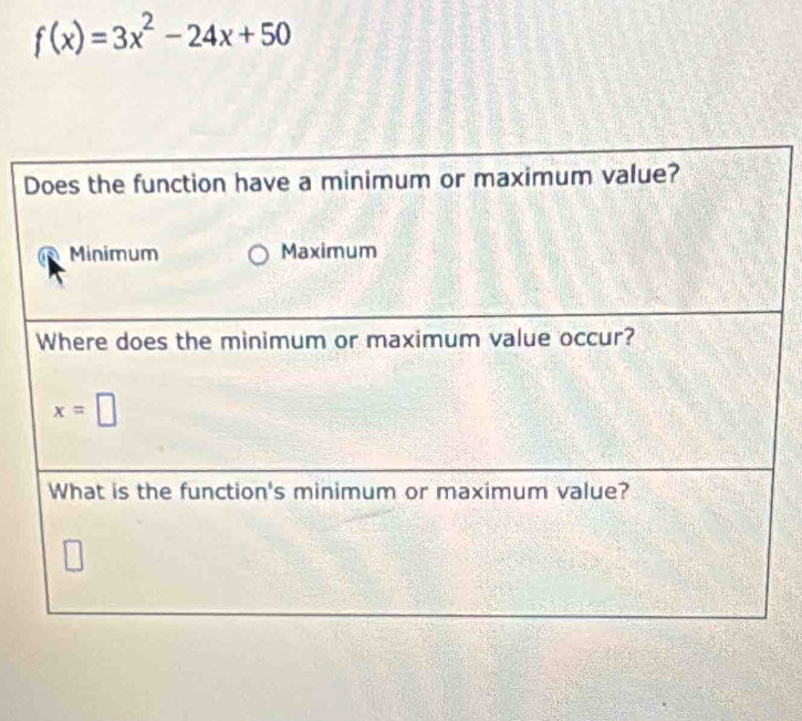 f(x)=3x^2-24x+50