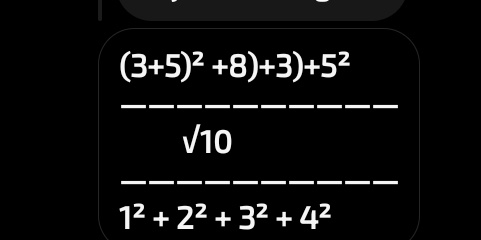 (3+5)^2+8)+3)+5^2
sqrt(10)
1^2+2^2+3^2+4^2