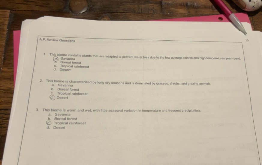 Solved: Review Questions 10 1. This biome contains plants that are ...