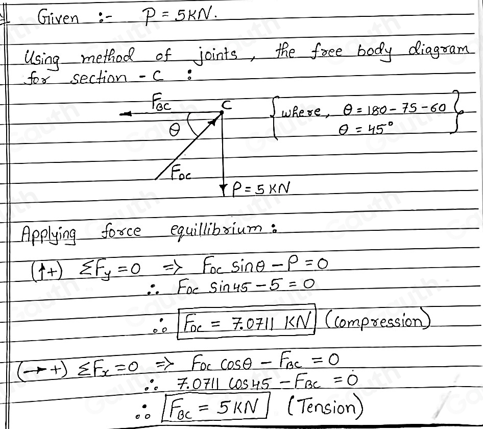 Solved: The members AD and BC are parallel while the 5kN external force ...