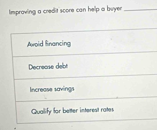 Improving a credit score can help a buyer_