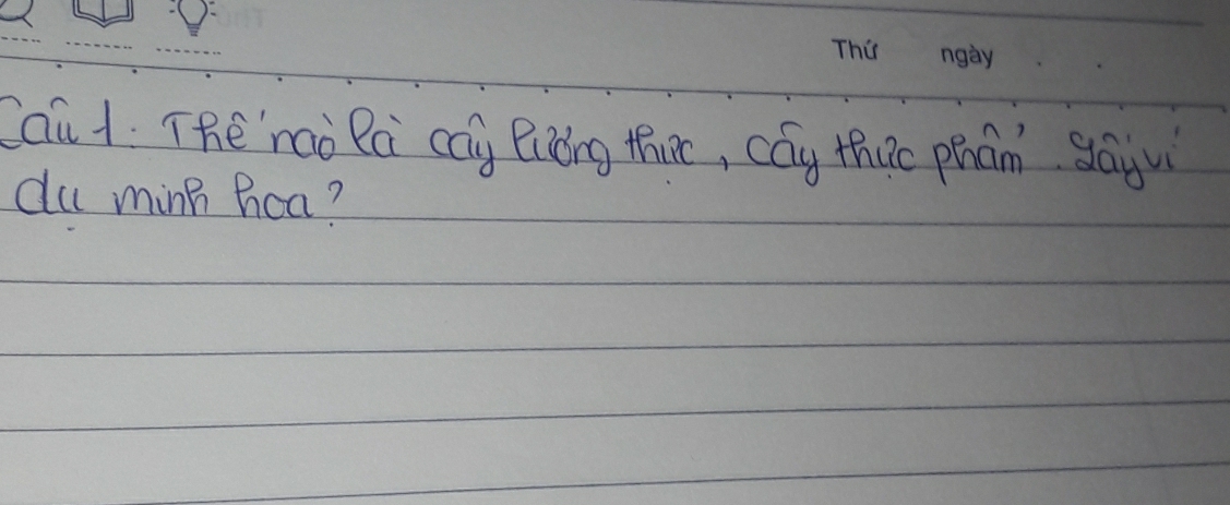 Cau 1 The'rao Pa cay Qudng thac, cay thuc phan gayu 
du minn hoa?