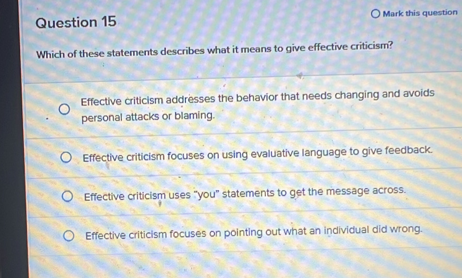Solved: Mark this question Which of these statements describes what it ...