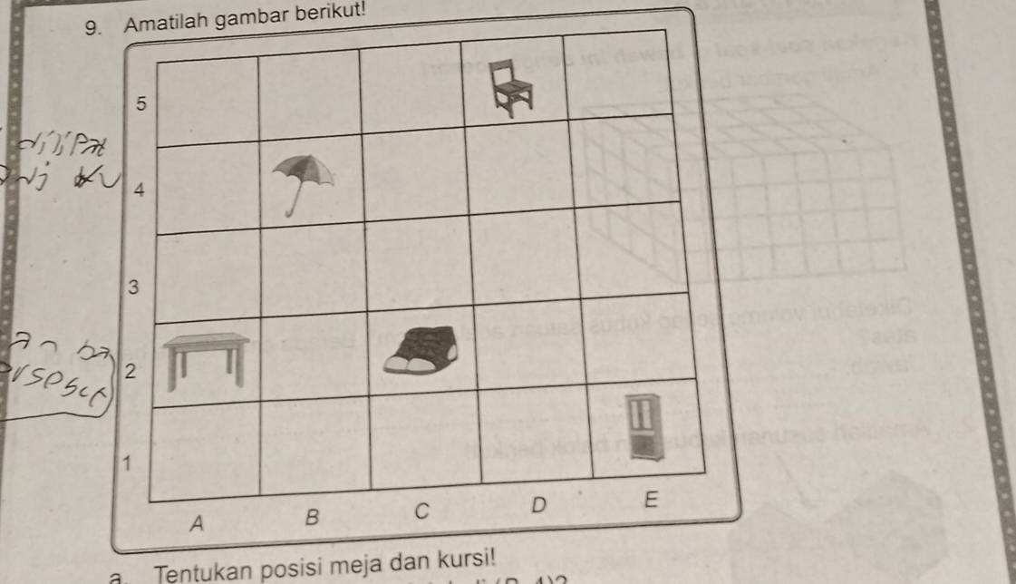 Amatilah gambar berikut! 
Tentukan posisi meja dan kursi!