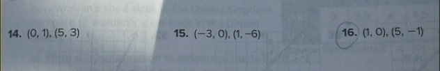 (0,1),(5,3) 15. (-3,0), (1,-6) 16. (1,0),(5,-1)