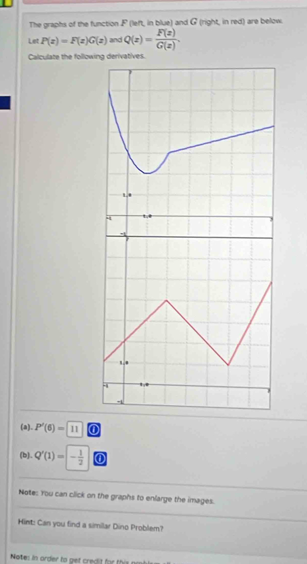 Solved: The graphs of the function F (left, in blue) and G (right, in ...