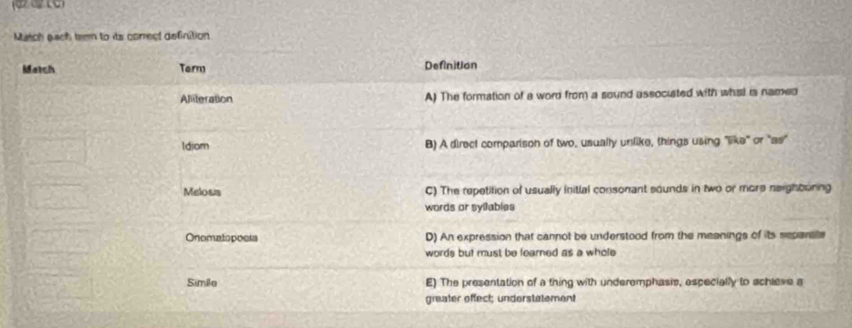 Match each teem to its correct definition