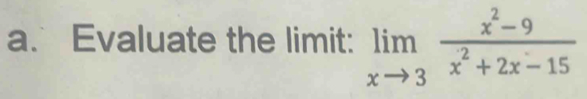 Evaluate the limit: limlimits _xto 3 (x^2-9)/x^2+2x-15 