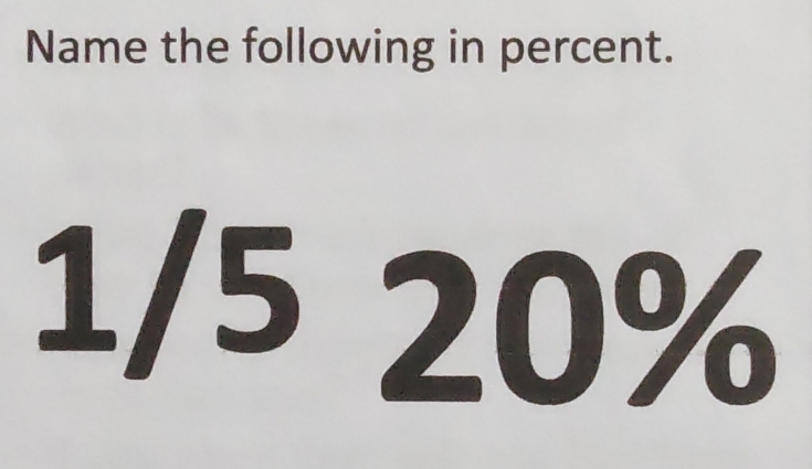 Name the following in percent.
1/5 20%