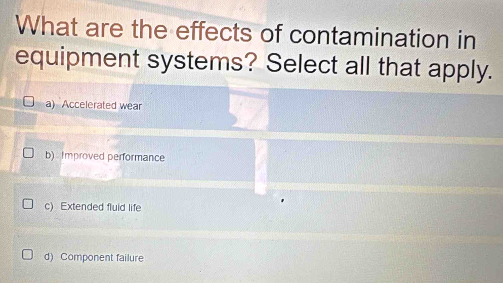 Solved: What are the effects of contamination in equipment systems ...