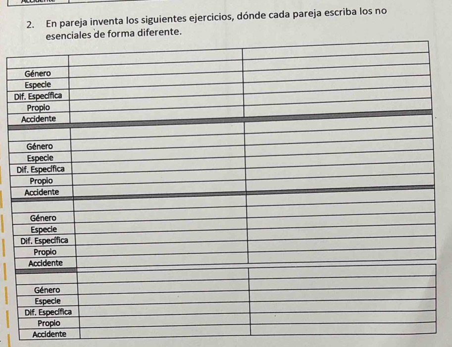 En pareja inventa los siguientes ejercicios, dónde cada pareja escriba los no 
les de forma diferente. 
D