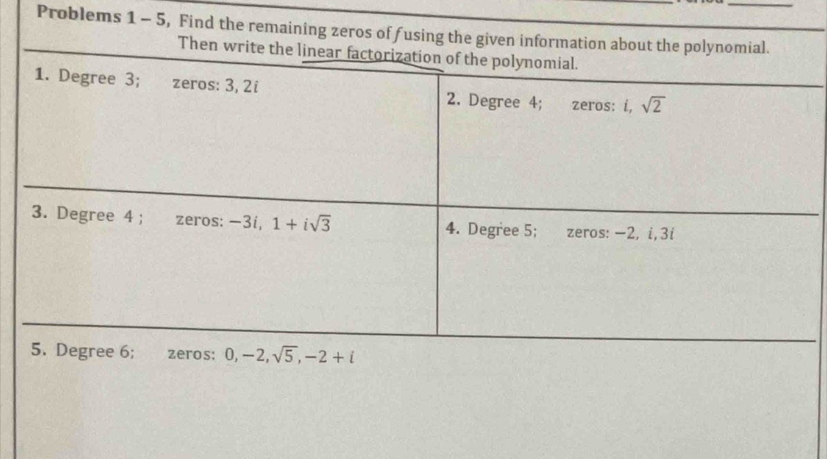 Problems 1 - 5