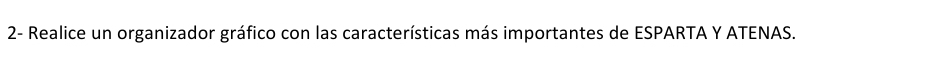 2- Realice un organizador gráfico con las características más importantes de ESPARTA Y ATENAS.