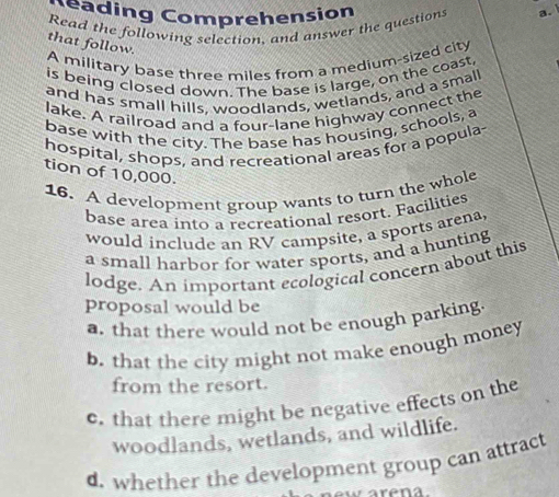 Solved: Ceading Comprehension Read the following selection, and answer ...