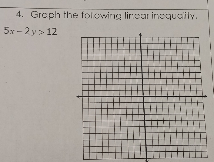 Graph the following linear inequality.
5x-2y>12