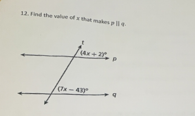 Find the value of x that makes pparallel q.