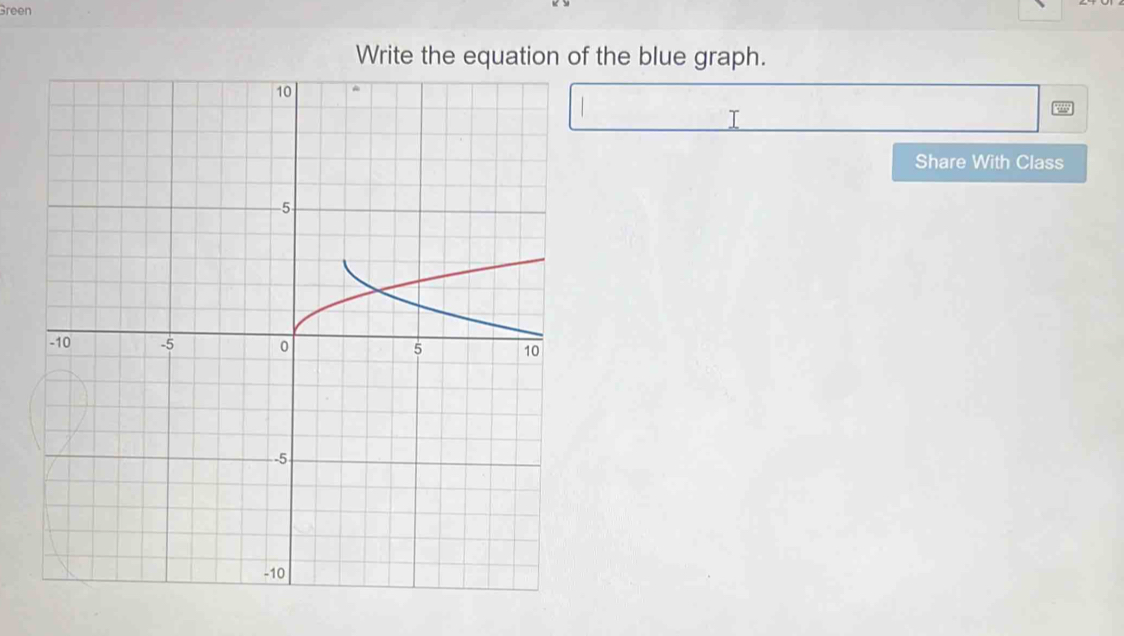 Green 
Write the equation of the blue graph. 
Share With Class