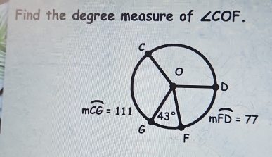 Find the degree measure of ∠ COF.