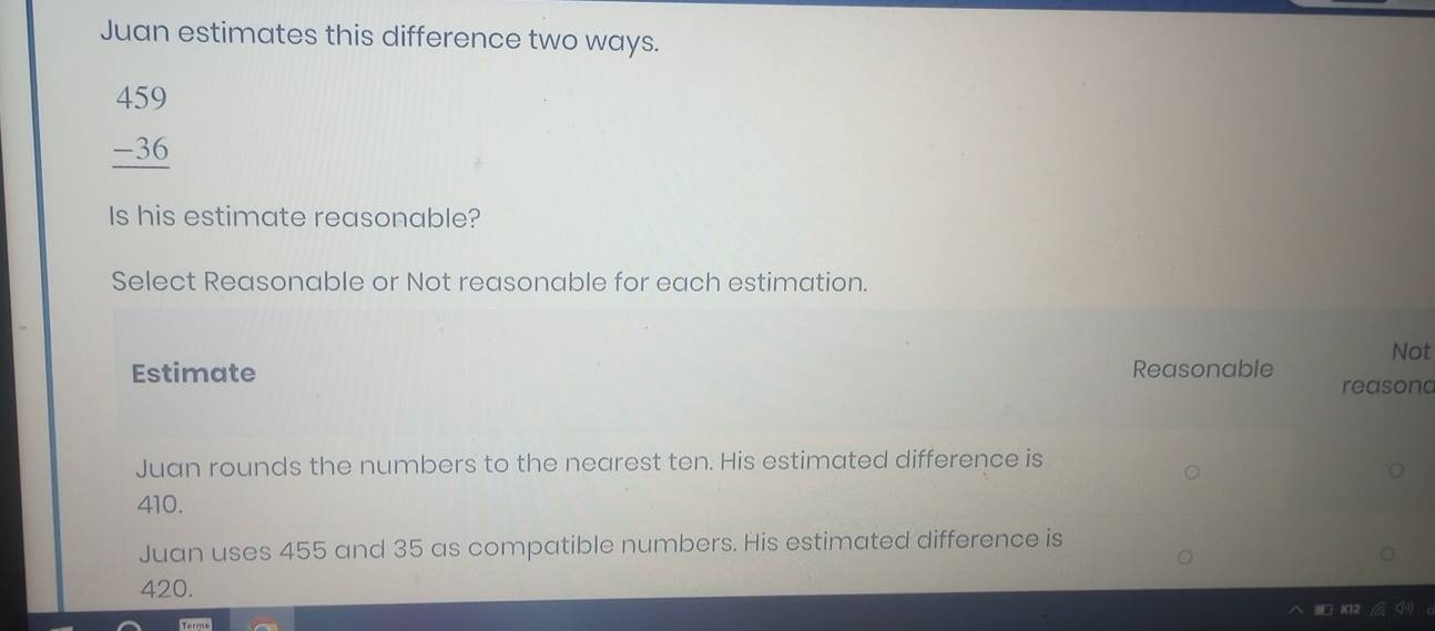Solved: Juan estimates this difference two ways. 459 -36 Is his ...