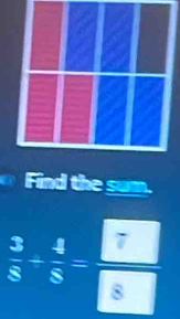 Find the sum.
 5/8 - 4/8 = □ /□  