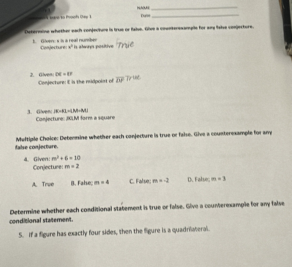 Solved: y1 NAME _ * k intro to roofs Day 1 Date _ Determine whether ...