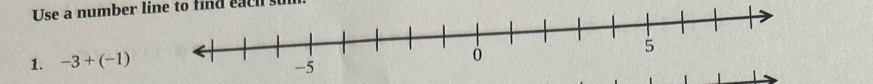 Use a number line to find each su 
1. -3+(-1)