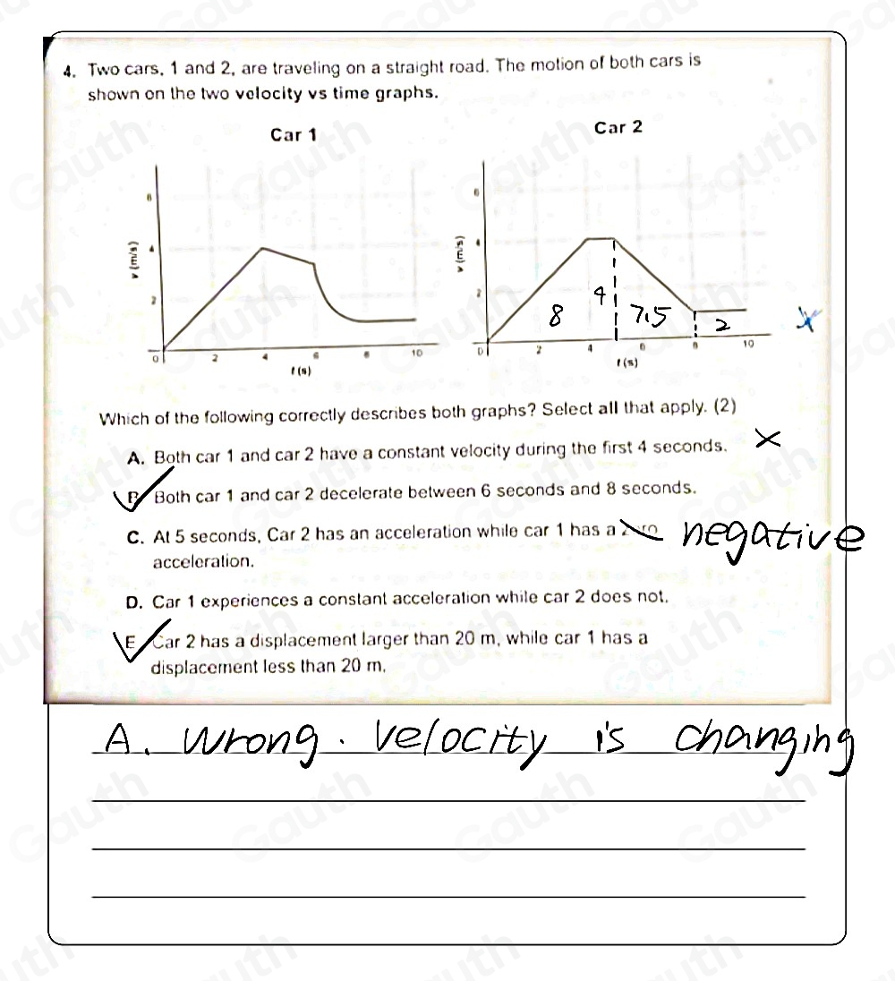 Solved: Two cars, 1 and 2, are traveling on a straight road. The motion ...