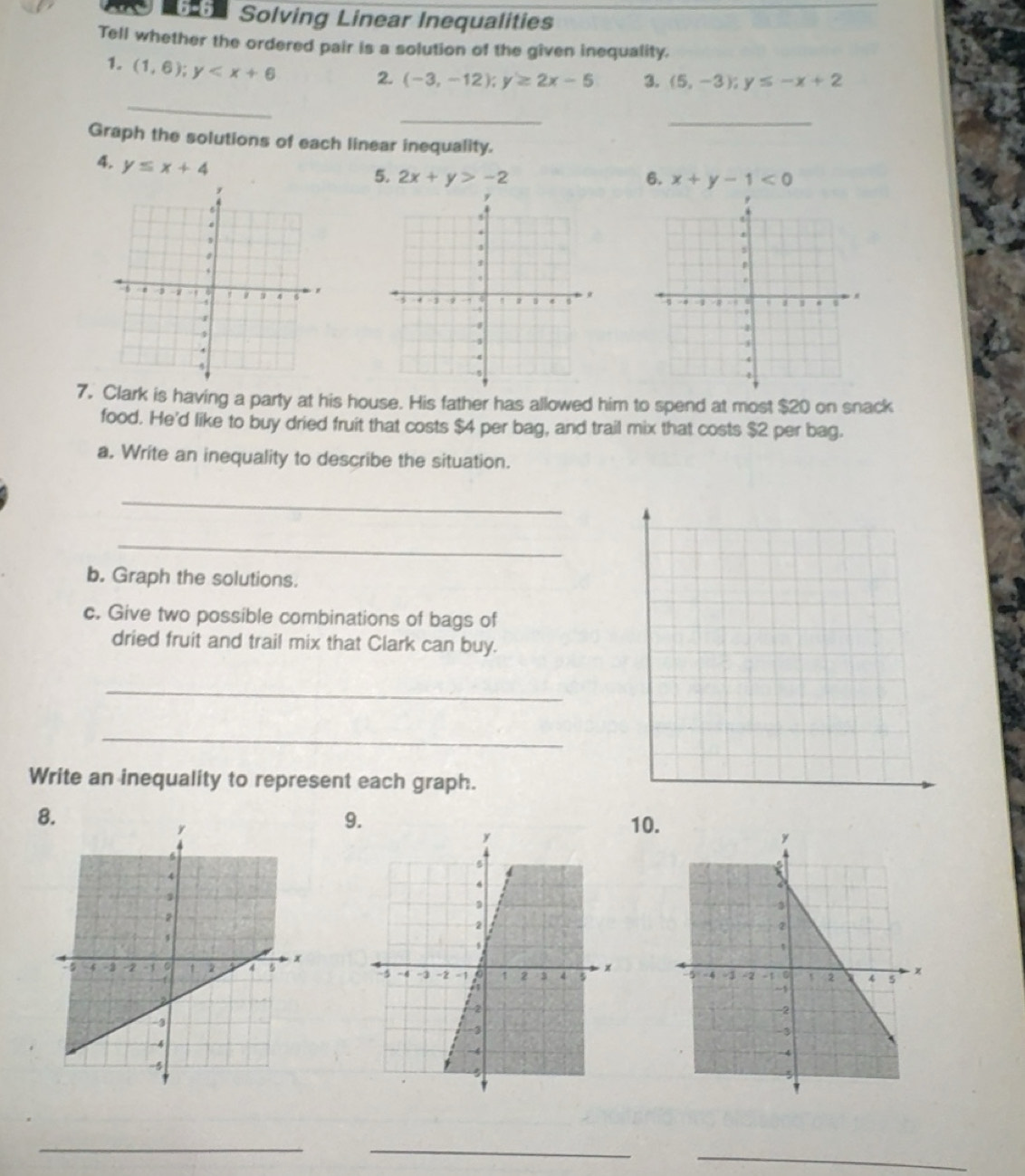 Solved: 6-5 Solving Linear Inequalities Tell whether the ordered pair ...