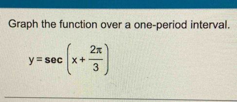 Graph the function over a one-period interval.
y=sec (x+ 2π /3 )