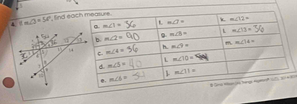 5
4. li m∠ 3=54° find eac