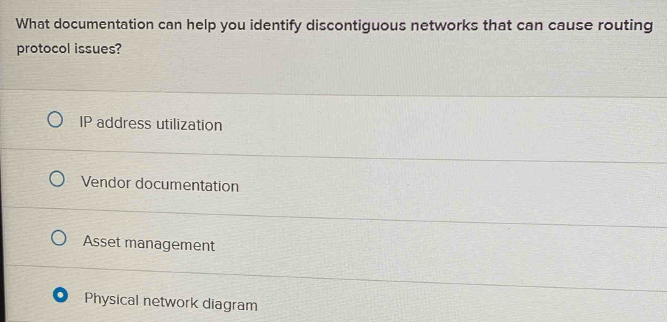 Solved: What documentation can help you identify discontiguous networks ...