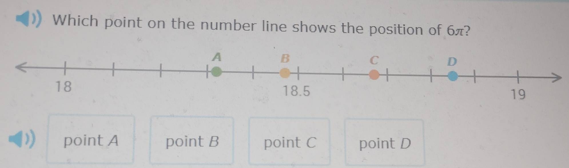 Solved: Which point on the number line shows the position of 6π? A B C ...
