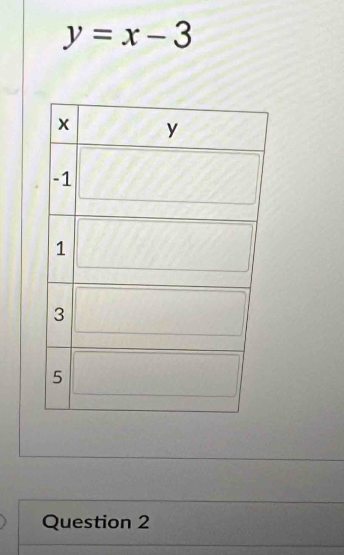 y=x-3
Question 2