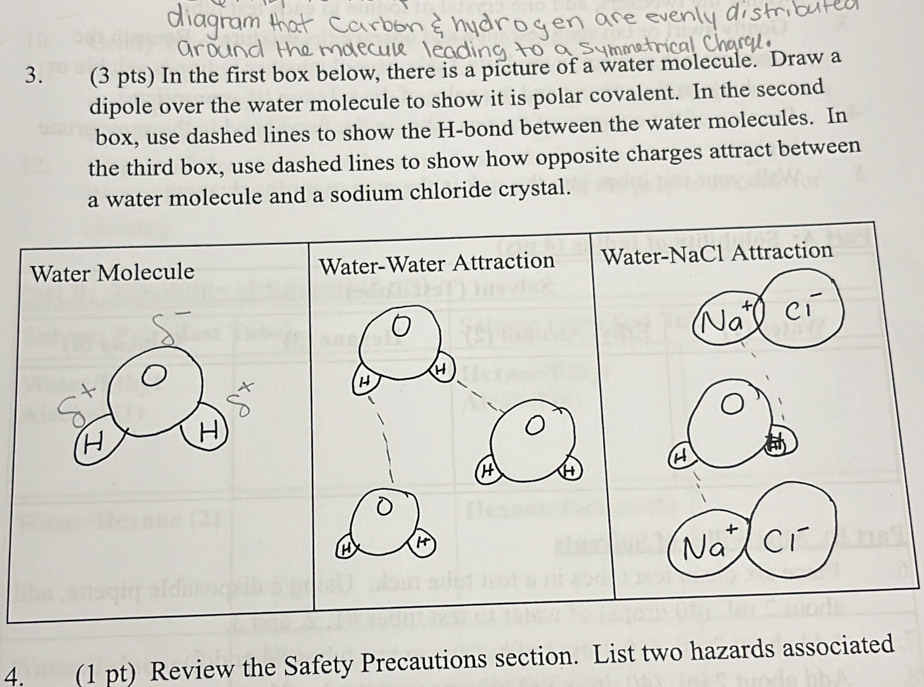 Solved: In the first box below, there is a picture of a water molecule ...