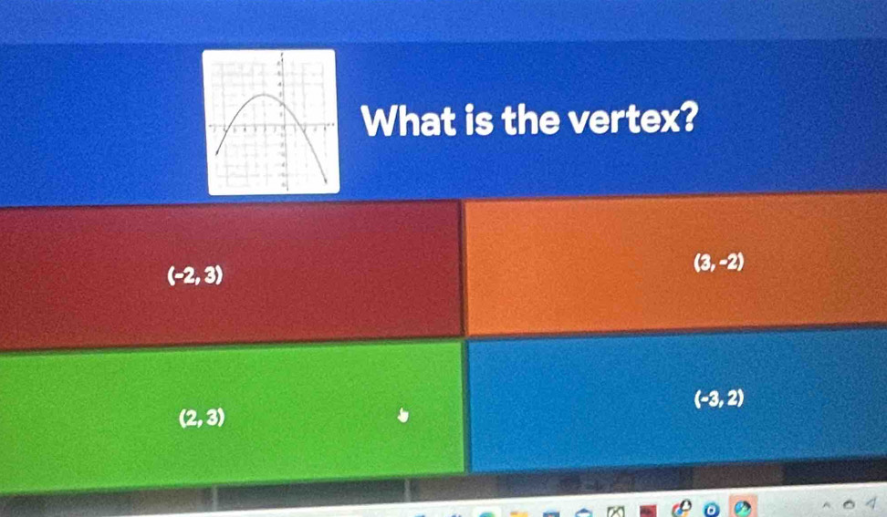 What is the vertex?
(-2,3)
(3,-2)
(-3,2)
(2,3)