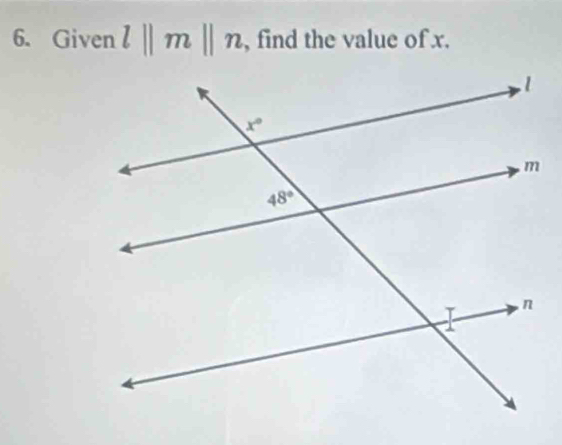 Given l||m||n , find the value of x.