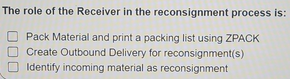 Solved: The role of the Receiver in the reconsignment process is: Pack ...