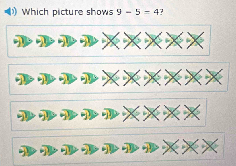 Which picture shows 9-5=4 ?