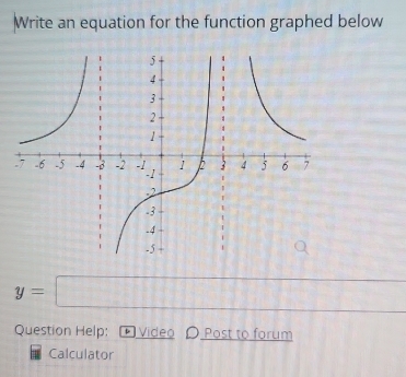 Write an equation for the function graphed below
y=□
Question Help: Video D Post to forum 
Calculator