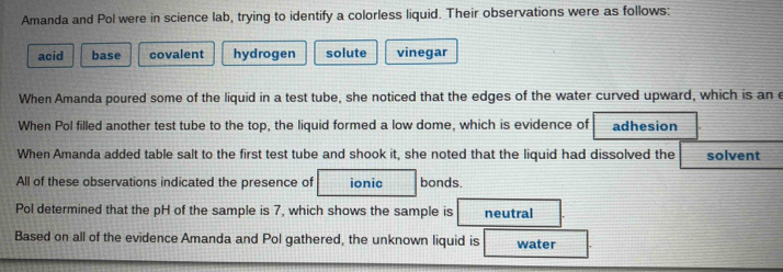 Solved: Amanda and Pol were in science lab, trying to identify a ...