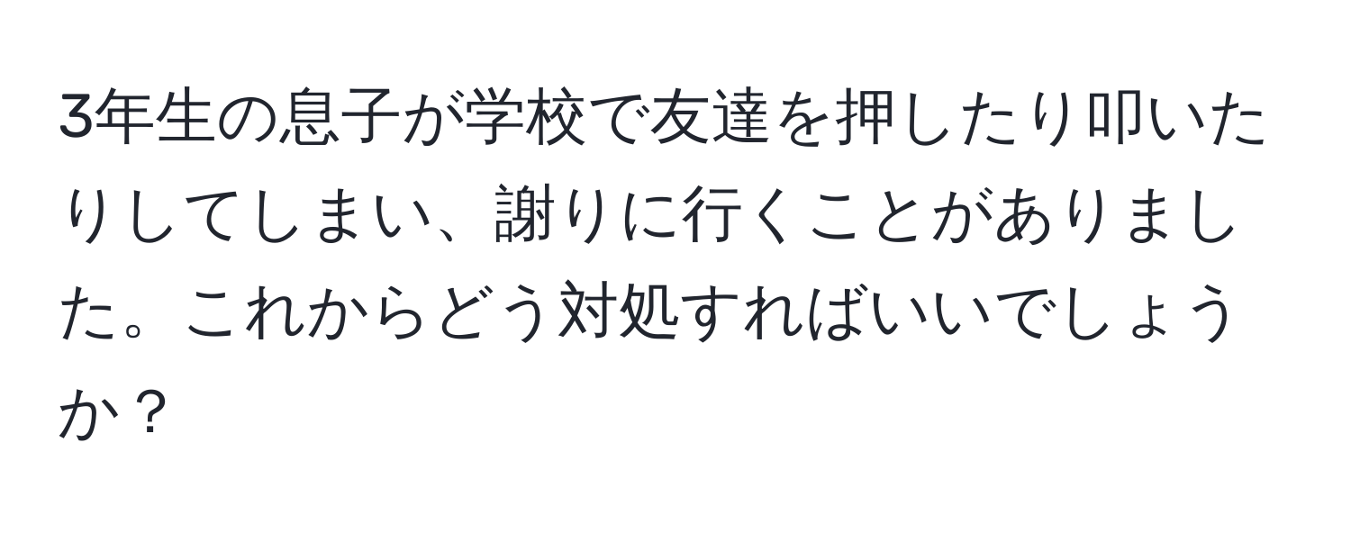 3年生の息子が学校で友達を押したり叩いたりしてしまい、謝りに行くことがありました。これからどう対処すればいいでしょうか？