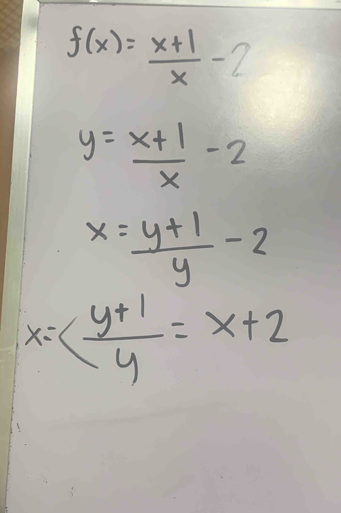 f(x)= (x+1)/x -2
y= (x+1)/x -2
x= (y+1)/y -2
x=