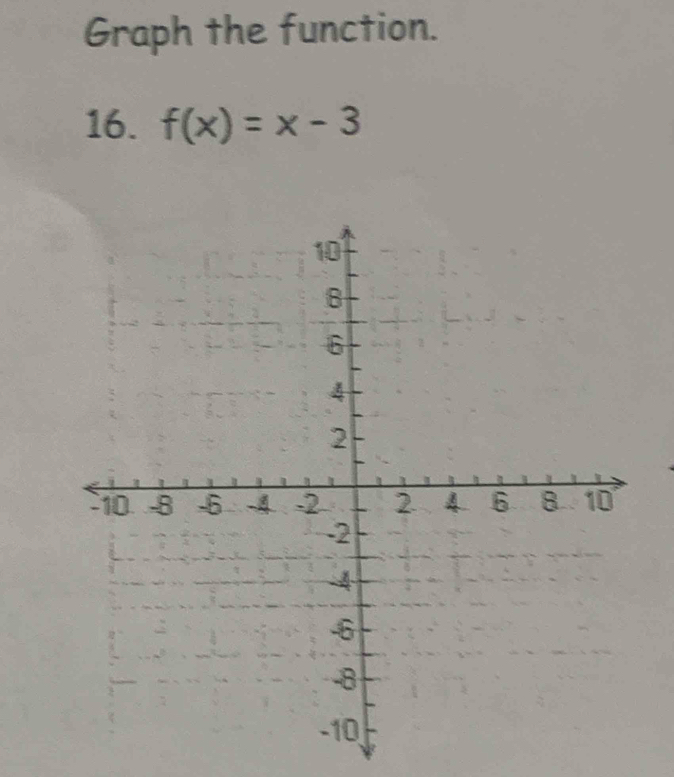 Graph the function. 
16. f(x)=x-3