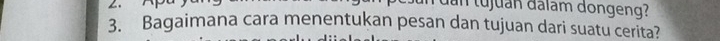 an tujuan đalam dongeng? 
3. Bagaimana cara menentukan pesan dan tujuan dari suatu cerita?