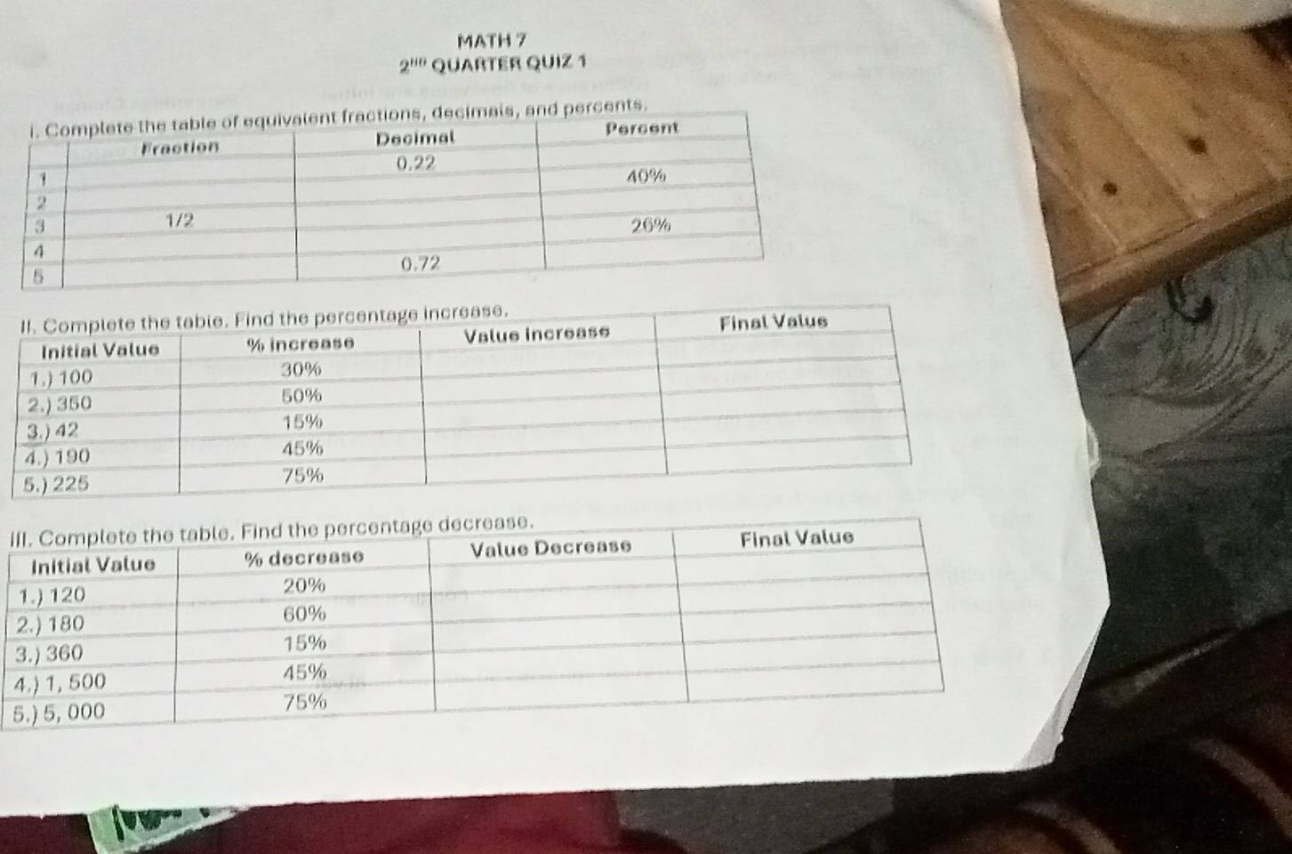 MATH 7
2^(110) QUARTER QUIZ 1 
ercents. 
I