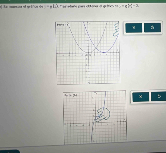 ) Se muestra el gráfico de y=g(x). Trasladarlo para obtener el gráfico de y=g(x)+2.
× 5
×