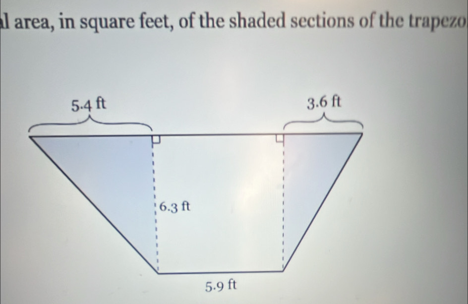 al area, in square feet, of the shaded sections of the trapezo