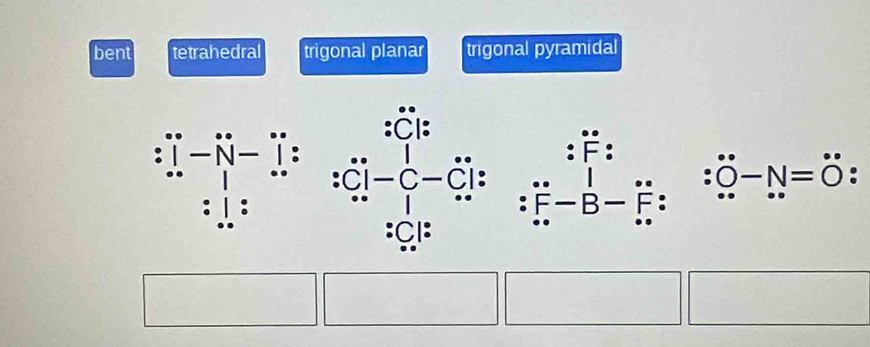 bent tetrahedral trigonal planar trigonal pyramida