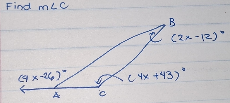 Find m∠ C
(2x-12)^circ 